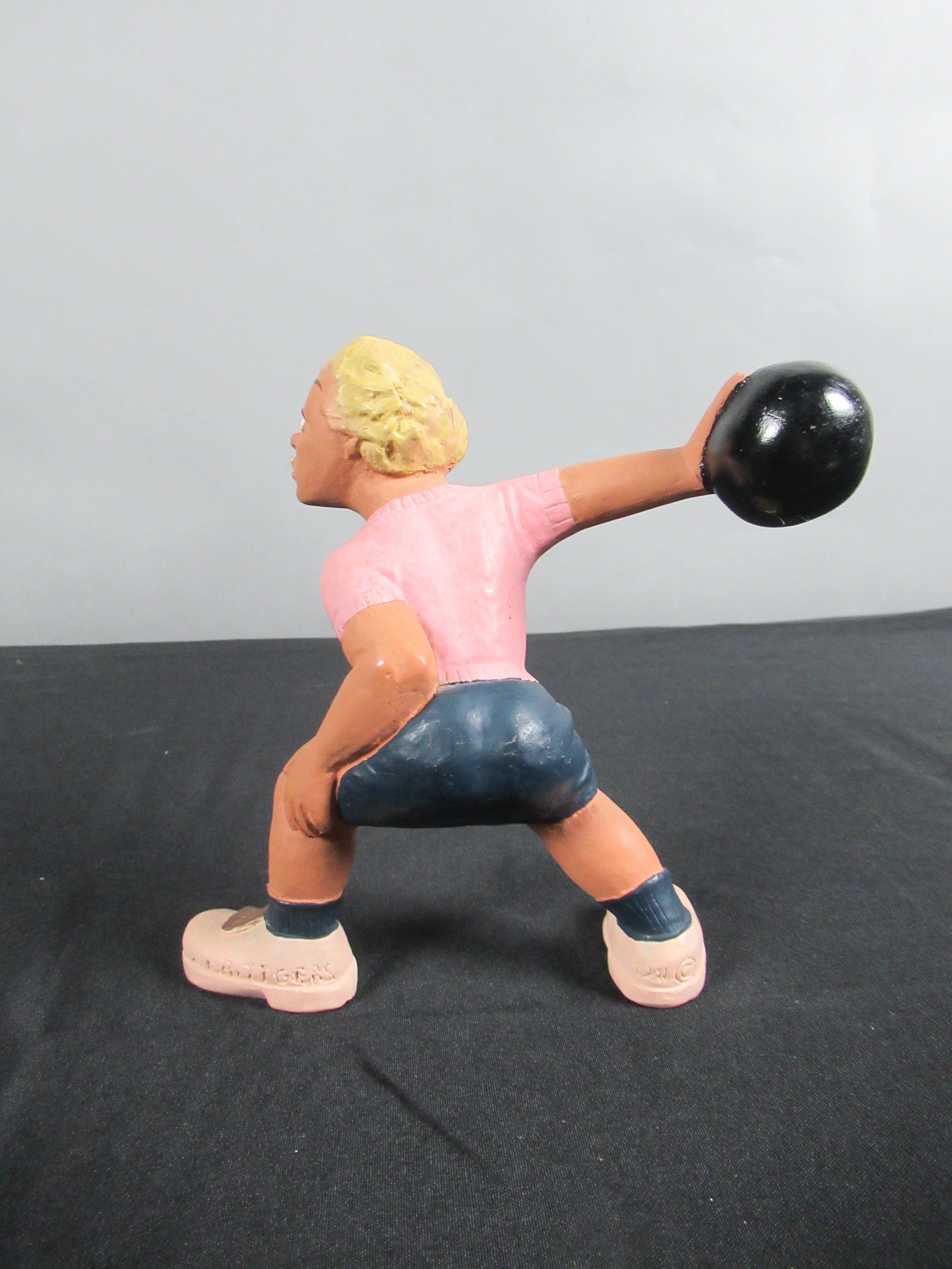 VINTAGE Bowling Figure Pair Set - L. L. Rittgers (c. 1940s) Collectible Sport Chalkware Statuettes